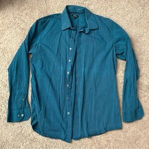 Apt. 9 Teal and Navy Striped Men’s Button Down Collared Shirt Large Tall